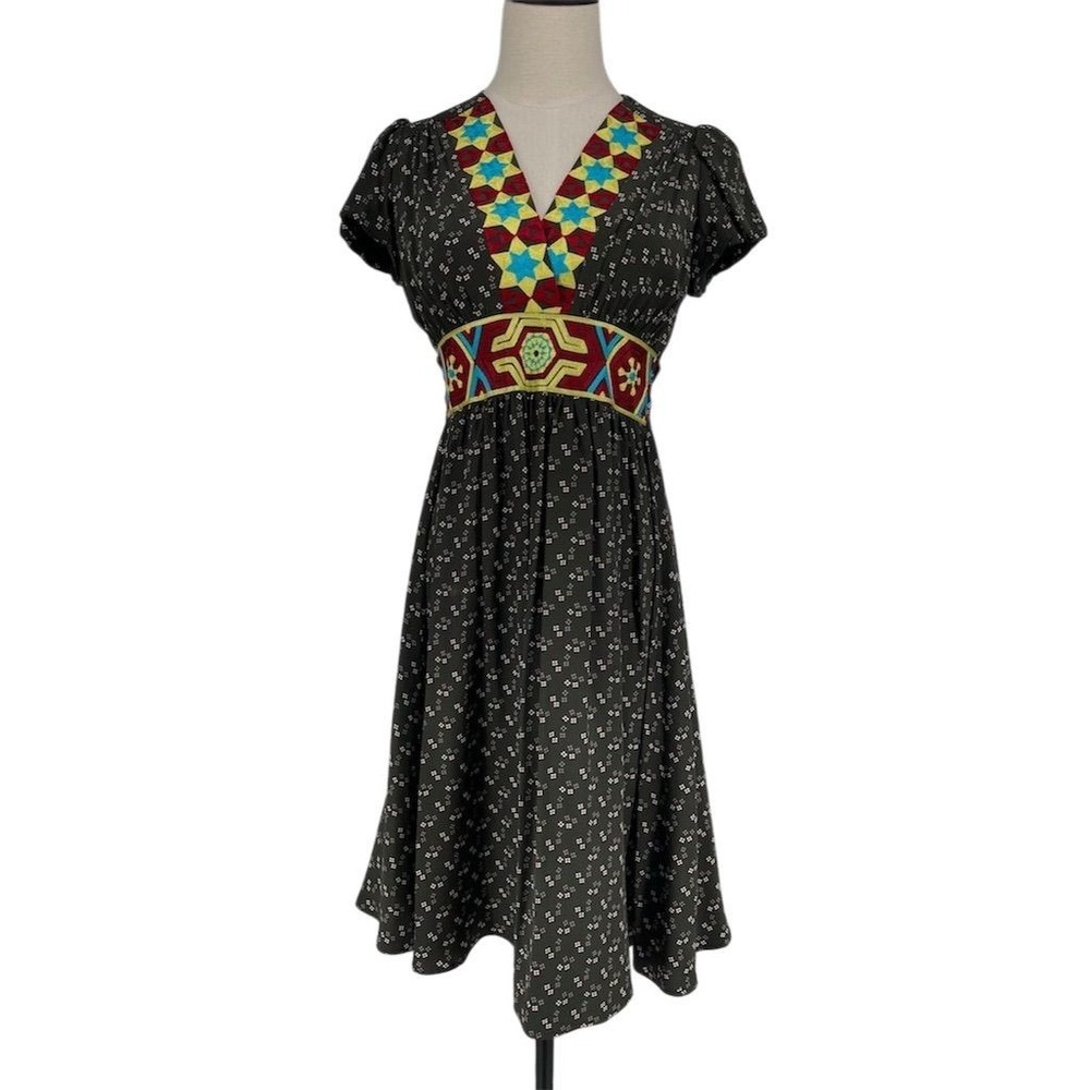 Corey Lynn Calter Aztec Embroidered Silk Dress Boho S  Anthropologie See Note